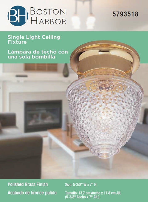 Boston Harbor RF-F-013-PB-3L Ceiling Light Fixture, 0.5 A, 120 V, 60 W, 1-Lamp, A19 or CFL Lamp, Metal Fixture