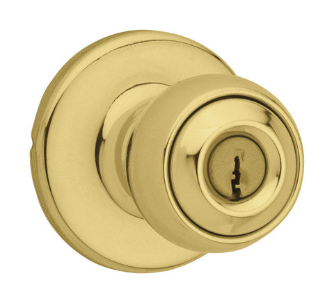 Kwikset Polo Polished Brass Steel Entry Knobs ANSI/BHMA Grade 3 1-3/4 in.