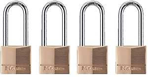 Master Lock 140QLH Padlock, Keyed Alike Key, 1/4 in Dia Shackle, Steel Shackle, Solid Brass Body, 1-9/16 in W Body