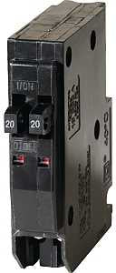 Square D QO QO2020CP Circuit Breaker, Mini, Tandem, 20 A, 1 -Pole, 120/240 V, Plug Mounting, Black