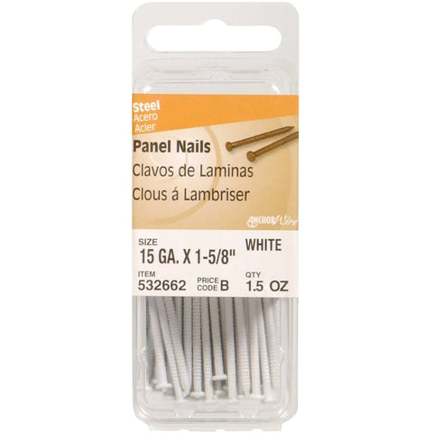 Hillman 532662 Panel Nail, 1-5/8 in L, Steel, Tempered, Flat Head, Ring Shank, White, 1.5 oz, Pack of 6