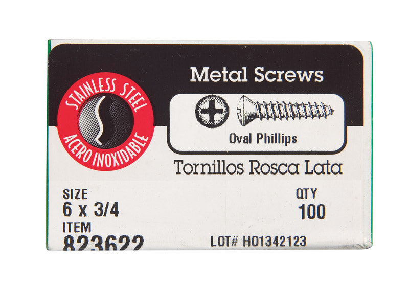 Hillman Oval Head Phillips Drive Sheet Metal Screws Stainless Steel 6 ...