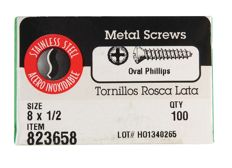 Hillman Oval Head Phillips Drive Sheet Metal Screws Stainless Steel 8 ...