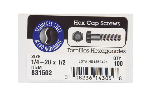 Hillman Hillman Stainless Steel Coarse Hex Head Cap Screw 1/4-20 in. Dia. x 1/2 in. L 100 box