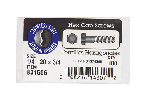 Hillman Hillman Stainless Steel Coarse Hex Head Cap Screw 1/4-20 in. Dia. x 3/4 in. L 100 box