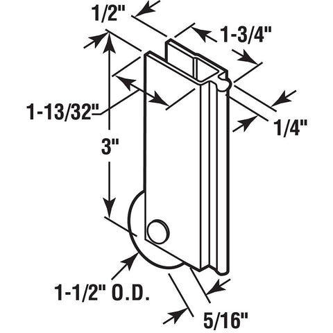 Prime-Line N 6599 Roller Assembly, 1-1/2 in Dia Roller, 5/16 in W Roller, Aluminum, Silver, 1-Roller, 40 lb