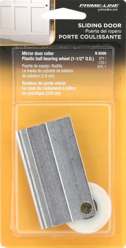 Prime-Line N 6599 Roller Assembly, 1-1/2 in Dia Roller, 5/16 in W Roller, Aluminum, Silver, 1-Roller, 40 lb