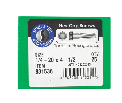 Hillman Stainless Steel Coarse Cap Screw 1/4-20 in. Dia. x 4-1/2 L 25 box