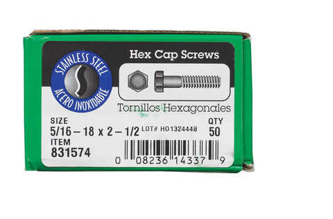 Hillman Hillman Stainless Steel Coarse Hex Head Cap Screw 5/16-18 in. Dia. x 2-1/2 in. L 50 box