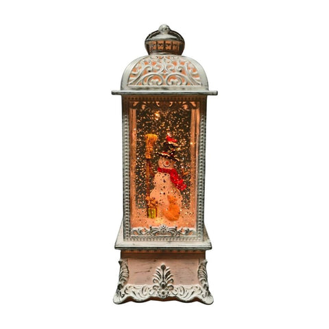Santas Forest 21032 Christmas Decor, 11 in H, Lantern with Snowman Scene, White, Pack of 6