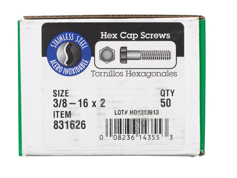 Hillman Hillman Stainless Steel Coarse Hex Head Cap Screw 3/8-16 in. Dia. x 2 in. L 50 box