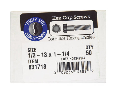 Hillman Hillman Stainless Steel Coarse Hex Head Cap Screw 1/2-13 in. Dia. x 1-1/4 in. L 50 box