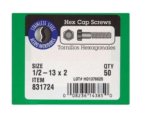 Hillman Hillman Stainless Steel Coarse Hex Head Cap Screw 1/2-13 in. Dia. x 2 in. L 50 box