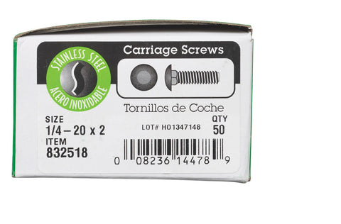 Hillman 1/4 Dia. x 2 in. L Stainless Steel Carriage Bolt 50 pk
