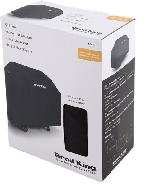 Broil King Select Series 67488 Grill Cover, 64 in W, 23 in D, 45-1/2 in H, Polyester/PVC, Black