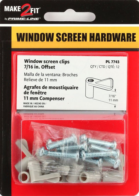 Make-2-Fit PL 7743 Window Screen Clip with Screw, 7/16 in D Dimensions, Plastic, Gray, 12/PK