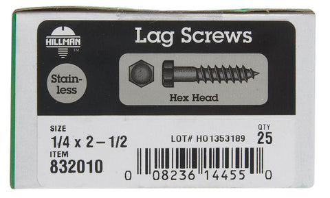 Hillman 1/4 in. x 2-1/2 in. L Hex Lag Screw