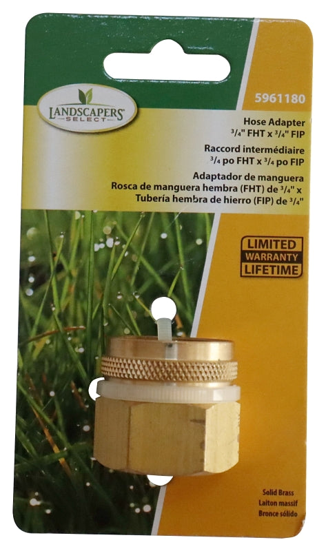 Landscapers Select PMB-055-3LC Hose Adapter, 3/4 x 3/4 in, FHT x FIP, Brass, Brass, For: Garden Hose