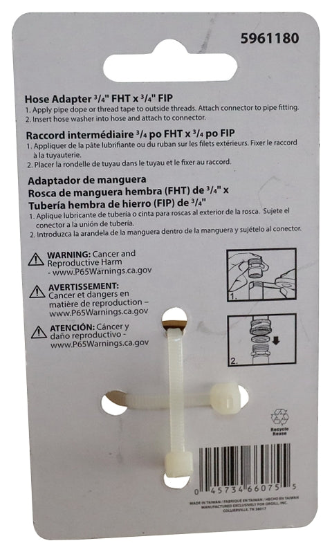 Landscapers Select PMB-055-3LC Hose Adapter, 3/4 x 3/4 in, FHT x FIP, Brass, Brass, For: Garden Hose