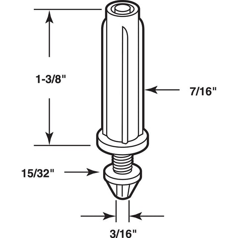 Prime-Line N 6696 Door Pivot, 7/16 in Dia Base, 1-3/8 in H Base, Nylon/Steel