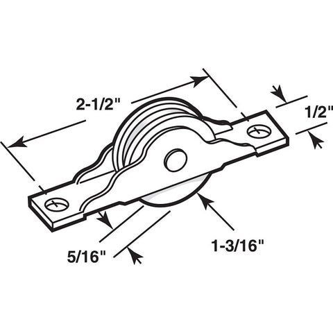Prime-Line N 6686 Roller Assembly, 1-3/16 in Dia Roller, 5/16 in W Roller, Steel, Bottom Mounting