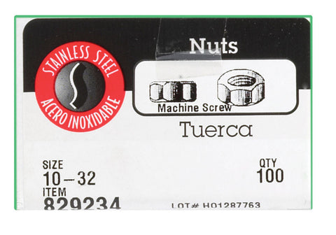 Hillman 10 Stainless Steel SAE Hex Machine Screw Nut 100 pk