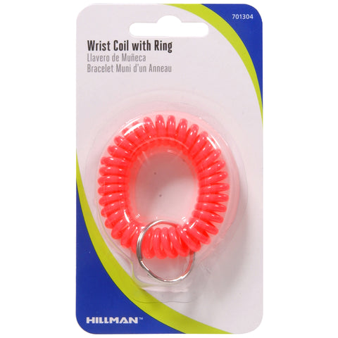 HILLMAN Plastic Assorted Split Ring Wrist Coil Keychain, Pack of 12