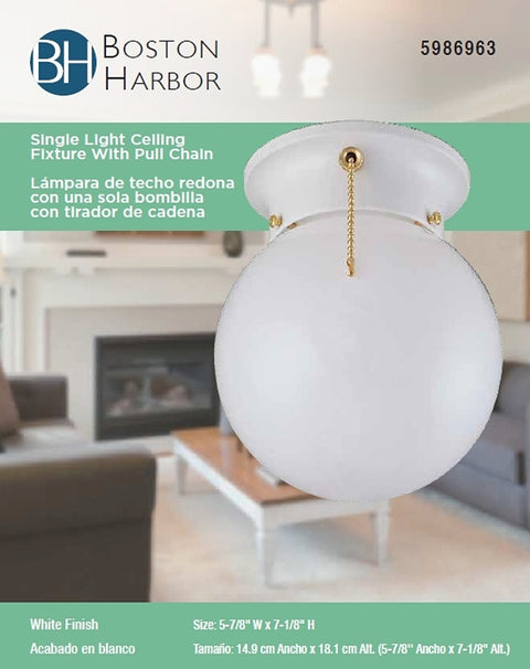 Boston Harbor F3WH01-33753L Ceiling Light Fixture, 0.5 A, 120 V, 60 W, 1-Lamp, A19 or CFL Lamp, Metal Fixture