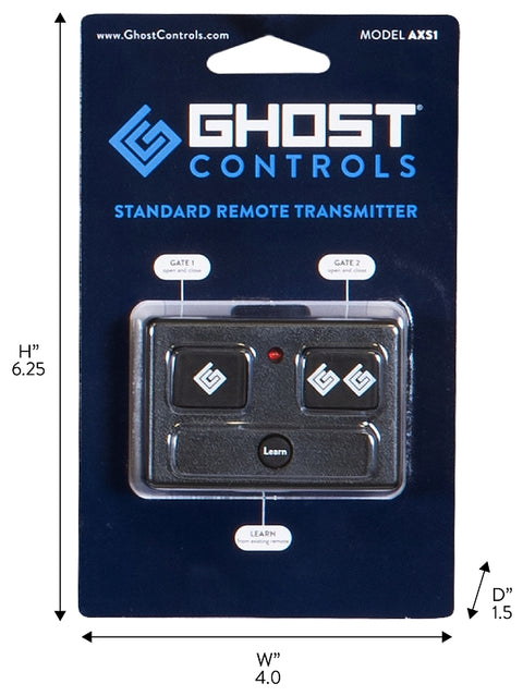 Ghost Controls AXS1 Series Remote Control Transmitter, 3-Buttons, Lithium Battery, 100 ft