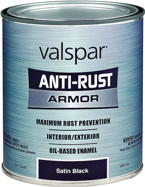 Valspar Armor 044.0021825.005 Enamel Paint, Oil Base, Satin Sheen, Black, 1 qt, Can, 400 sq-ft/gal Coverage Area