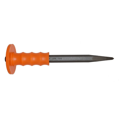 Mayhew 80205 Handguarded Bullpoint Chisel, 5/16 in Tip, 12 in OAL, Steel Blade