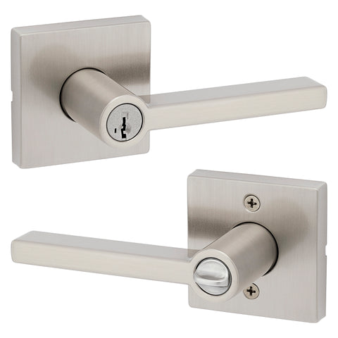 Kwikset Signature Series 156HFL SQT 15 Entry Lever, Pushbutton Lock, Satin Nickel, Metal, Residential, Reversible Hand