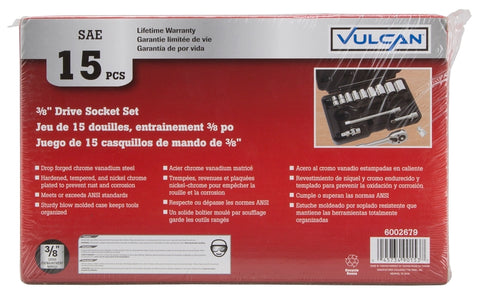 Vulcan TS1015 Socket Set, Chrome Vanadium Steel, Chrome