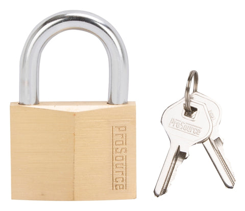 ProSource HD10050 Padlock, Standard Shackle, 5/16 in Dia Shackle, 1-1/2 in H Shackle, Steel Shackle, Brass Body