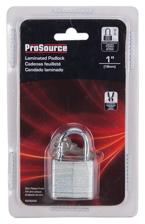 ProSource HD00010 Padlock, Standard Shackle, 3/16 in Dia Shackle, Steel Shackle, Steel Body, Laminated/Nickel