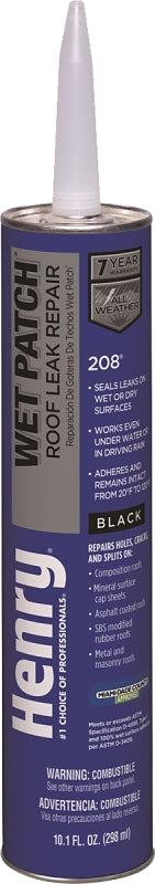 Henry Wet Patch 208 HE208004 Roof Cement, Black, Liquid, 11 fl-oz Cartridge, Pack of 24