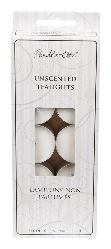 Candle-lite No Scent White Tea Light Candles 8.5 in. H 10 pk