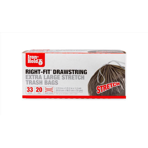 Iron-Hold Right-Fit 33 gal No Scent Trash Bags Drawstring 20 pk, Pack of 8