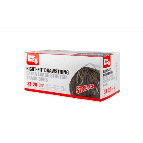 Iron-Hold Right-Fit 33 gal No Scent Trash Bags Drawstring 20 pk, Pack of 8
