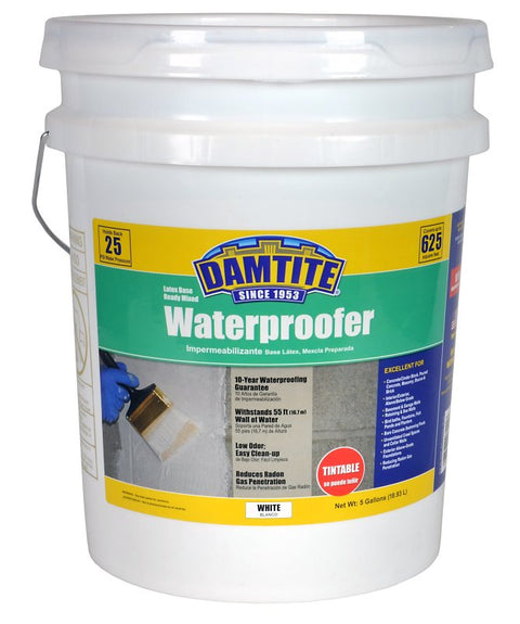Damtite 03555 Latex Waterproofer, White, Liquid, 5 gal, Pail