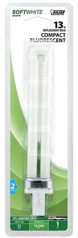 Feit Electric BPPL13 Compact Fluorescent Bulb, 13 W, PL Lamp, GX23 Lamp Base, 800 Lumens, 2700 K Color Temp, Pack of 6