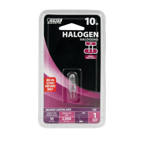 Feit Electric BPQ10T3 Halogen Bulb, 10 W, G4 Lamp Base, JC T3 Lamp, Warm White Light, 100 Lumens, 3000 K Color Temp, Pack of 12