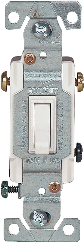 Eaton Wiring Devices 1303-7W Toggle Switch, White, Toggle Actuator, 15 A, 120 V, Polycarbonate Housing Material