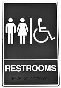 Hy-Ko DB-5 Graphic Sign, Rectangular, REST ROOM, White Legend, Black Background, Plastic, 6 in W x 9 in H Dimensions, Pack of 3