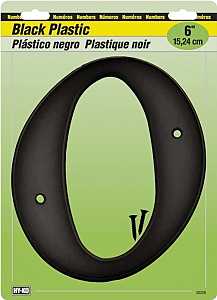 Hy-Ko 30200 Series 30210 House Number, Character: 0, 6 in H Character, Black Character, Plastic, Pack of 5