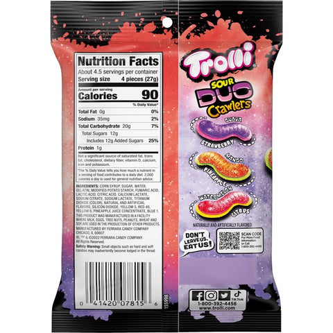 Trolli Sour Duo Crawlers Gummy Candy 4.25 oz, Pack of 12