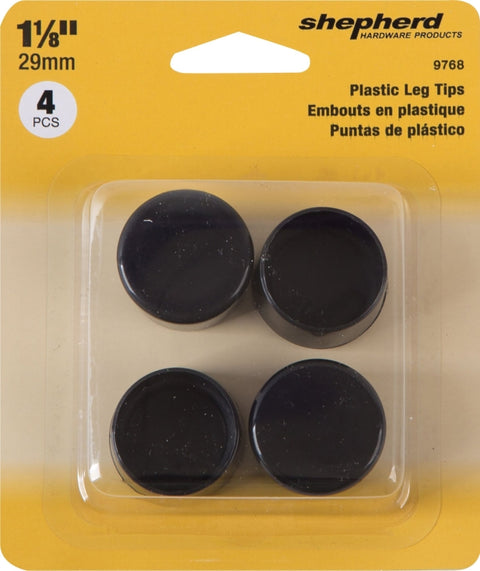 Shepherd Hardware 9768 Furniture Leg Tip, Round, Plastic, Black, 1-1/8 in Dia