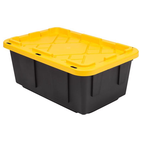 Greenmade 15 gal Black/Yellow Snap Lock Storage Box Stackable, Pack of 4