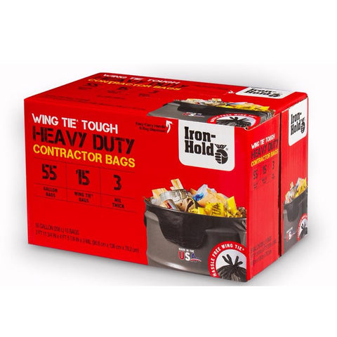 Iron-Hold 55 gal No Scent Contractor Bags Wing Ties 15 pk, Pack of 4