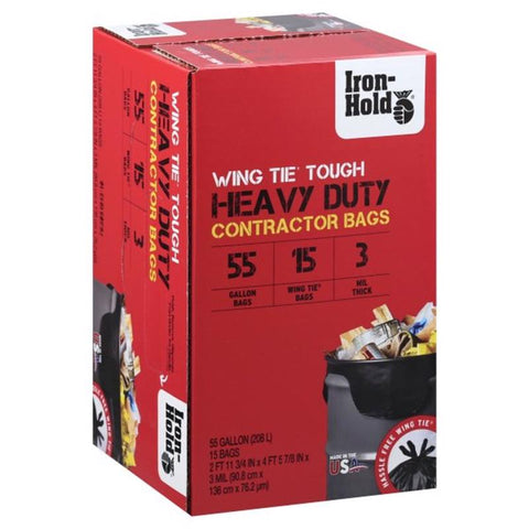 Iron-Hold 55 gal No Scent Contractor Bags Wing Ties 15 pk, Pack of 4